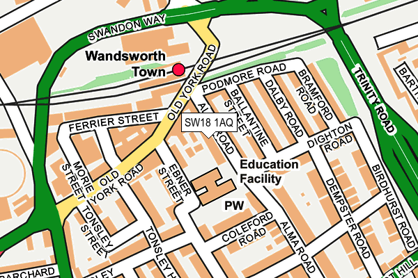 SW18 1AQ map - OS OpenMap – Local (Ordnance Survey)