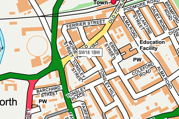 SW18 1BW map - OS OpenMap – Local (Ordnance Survey) SW18 1BW map - OS OpenMap – Local (Ordnance Survey)