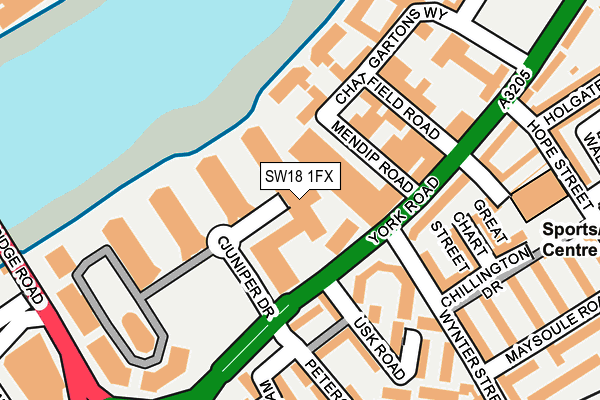 SW18 1FX map - OS OpenMap – Local (Ordnance Survey) SW18 1FX map - OS OpenMap – Local (Ordnance Survey)