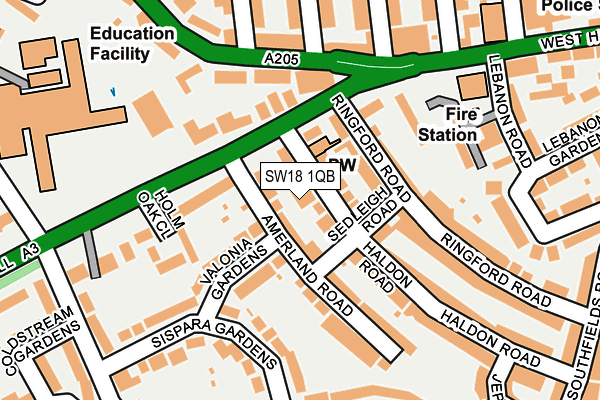 SW18 1QB map - OS OpenMap – Local (Ordnance Survey) SW18 1QB map - OS OpenMap – Local (Ordnance Survey)