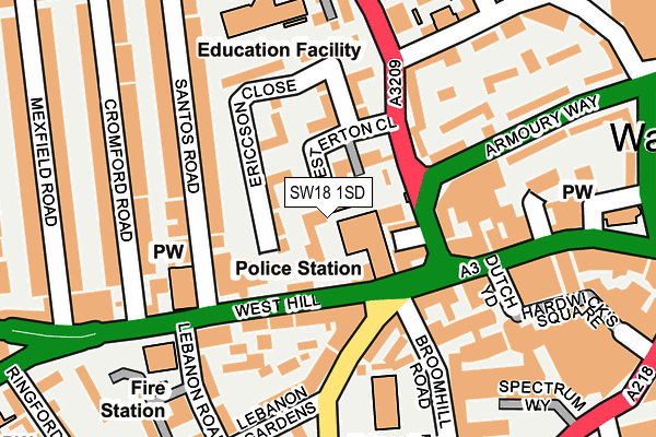SW18 1SD map - OS OpenMap – Local (Ordnance Survey)