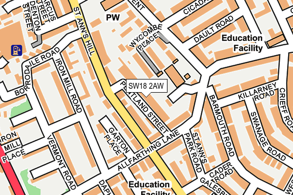 SW18 2AW map - OS OpenMap – Local (Ordnance Survey) SW18 2AW map - OS OpenMap – Local (Ordnance Survey)