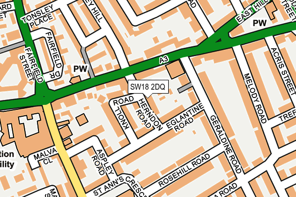 SW18 2DQ map - OS OpenMap – Local (Ordnance Survey)