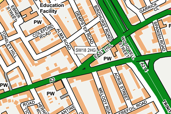 SW18 2HG map - OS OpenMap – Local (Ordnance Survey) SW18 2HG map - OS OpenMap – Local (Ordnance Survey)