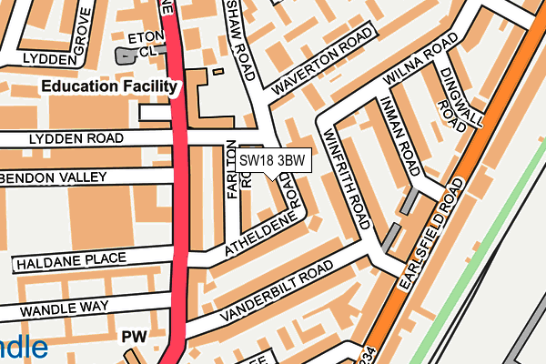 SW18 3BW map - OS OpenMap – Local (Ordnance Survey) SW18 3BW map - OS OpenMap – Local (Ordnance Survey)