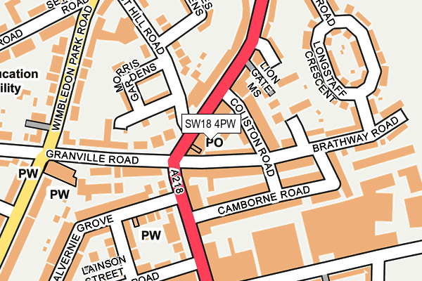 SW18 4PW map - OS OpenMap – Local (Ordnance Survey) SW18 4PW map - OS OpenMap – Local (Ordnance Survey)