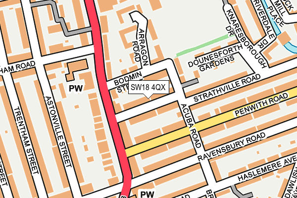 SW18 4QX map - OS OpenMap – Local (Ordnance Survey) SW18 4QX map - OS OpenMap – Local (Ordnance Survey)