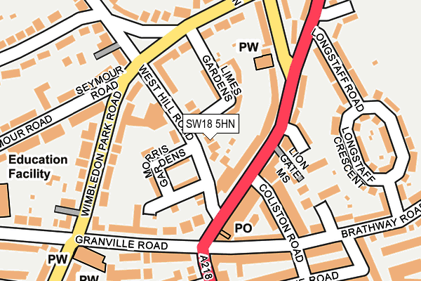 SW18 5HN map - OS OpenMap – Local (Ordnance Survey) SW18 5HN map - OS OpenMap – Local (Ordnance Survey)