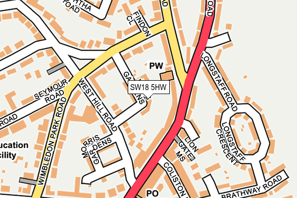 SW18 5HW map - OS OpenMap – Local (Ordnance Survey) SW18 5HW map - OS OpenMap – Local (Ordnance Survey)