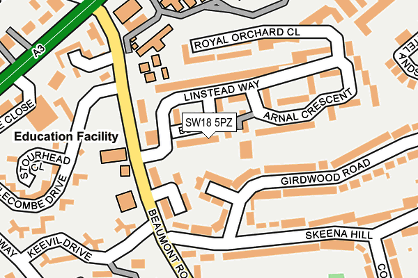 SW18 5PZ map - OS OpenMap – Local (Ordnance Survey) SW18 5PZ map - OS OpenMap – Local (Ordnance Survey)