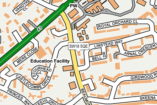 SW18 5QE map - OS OpenMap – Local (Ordnance Survey) SW18 5QE map - OS OpenMap – Local (Ordnance Survey)