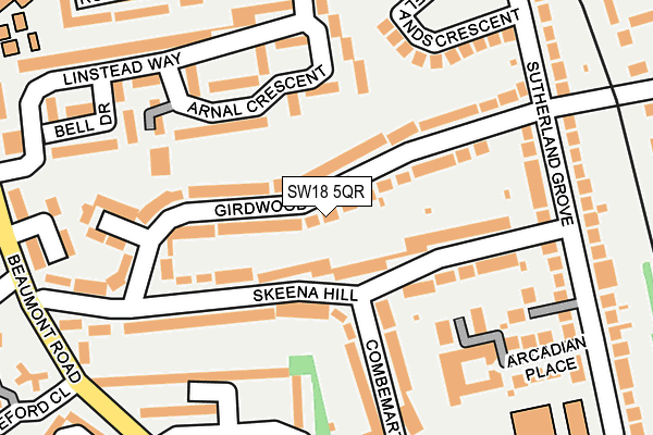 SW18 5QR map - OS OpenMap – Local (Ordnance Survey) SW18 5QR map - OS OpenMap – Local (Ordnance Survey)