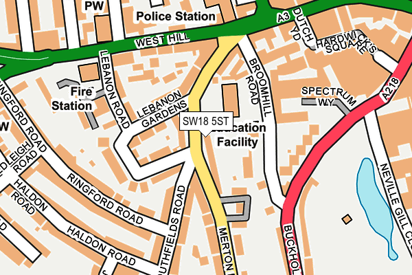 SW18 5ST map - OS OpenMap – Local (Ordnance Survey)