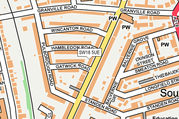 SW18 5UE map - OS OpenMap – Local (Ordnance Survey) SW18 5UE map - OS OpenMap – Local (Ordnance Survey)