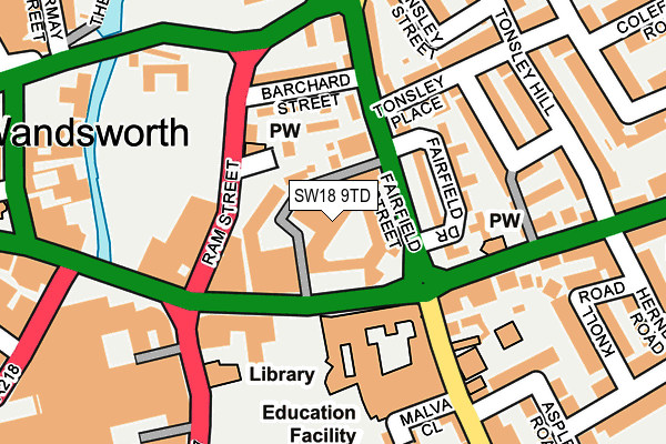 SW18 9TD map - OS OpenMap – Local (Ordnance Survey)