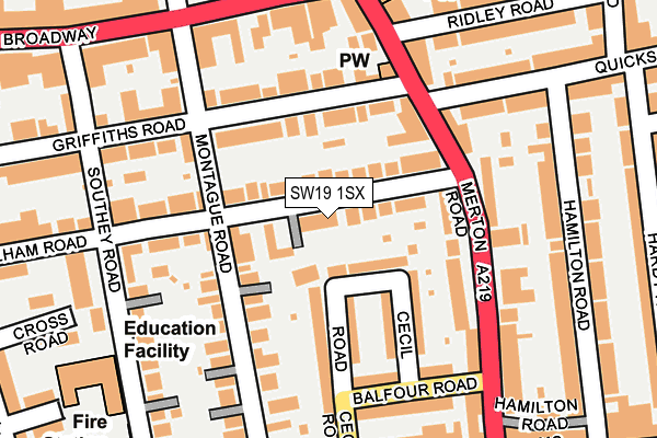 SW19 1SX map - OS OpenMap – Local (Ordnance Survey) SW19 1SX map - OS OpenMap – Local (Ordnance Survey)