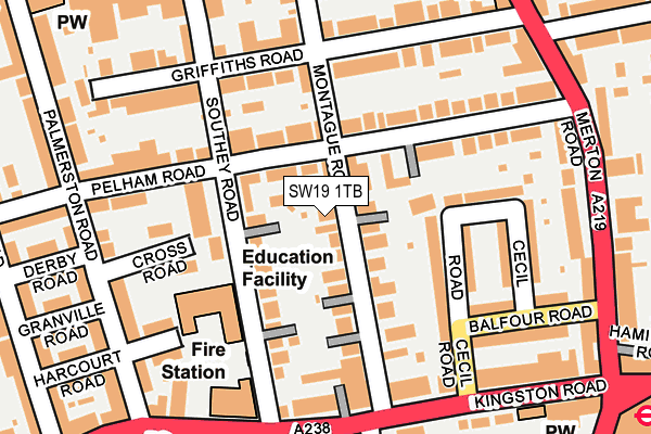 SW19 1TB map - OS OpenMap – Local (Ordnance Survey)