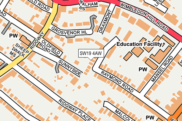 SW19 4AW map - OS OpenMap – Local (Ordnance Survey) SW19 4AW map - OS OpenMap – Local (Ordnance Survey)