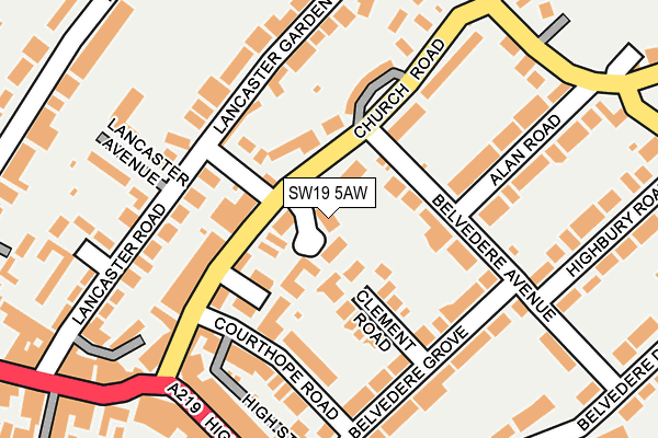 SW19 5AW map - OS OpenMap – Local (Ordnance Survey) SW19 5AW map - OS OpenMap – Local (Ordnance Survey)