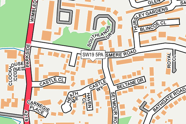 SW19 5PA map - OS OpenMap – Local (Ordnance Survey) SW19 5PA map - OS OpenMap – Local (Ordnance Survey)