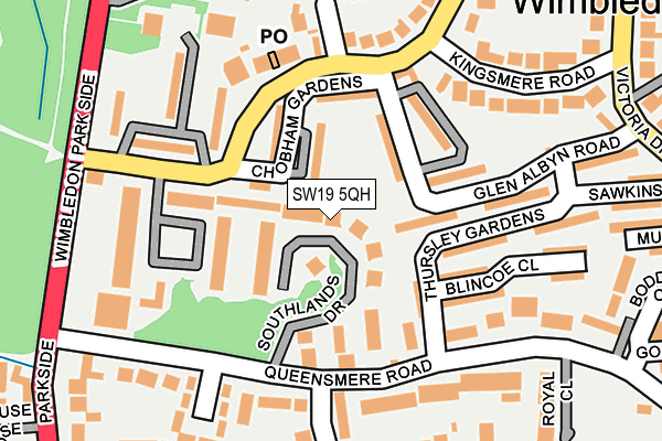 SW19 5QH map - OS OpenMap – Local (Ordnance Survey) SW19 5QH map - OS OpenMap – Local (Ordnance Survey)