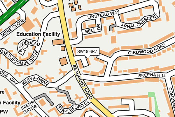 SW19 6RZ map - OS OpenMap – Local (Ordnance Survey) SW19 6RZ map - OS OpenMap – Local (Ordnance Survey)