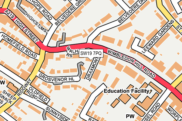 SW19 7PQ map - OS OpenMap – Local (Ordnance Survey) SW19 7PQ map - OS OpenMap – Local (Ordnance Survey)