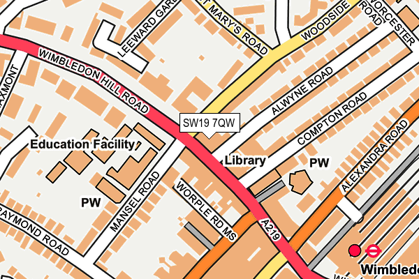 SW19 7QW map - OS OpenMap – Local (Ordnance Survey) SW19 7QW map - OS OpenMap – Local (Ordnance Survey)