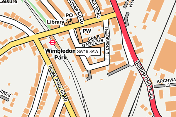 SW19 8AW map - OS OpenMap – Local (Ordnance Survey) SW19 8AW map - OS OpenMap – Local (Ordnance Survey)