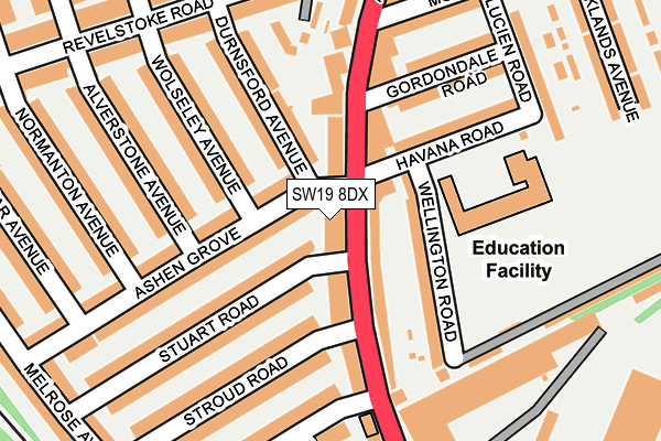 SW19 8DX map - OS OpenMap – Local (Ordnance Survey) SW19 8DX map - OS OpenMap – Local (Ordnance Survey)