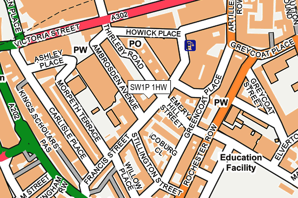 SW1P 1HW map - OS OpenMap – Local (Ordnance Survey) SW1P 1HW map - OS OpenMap – Local (Ordnance Survey)