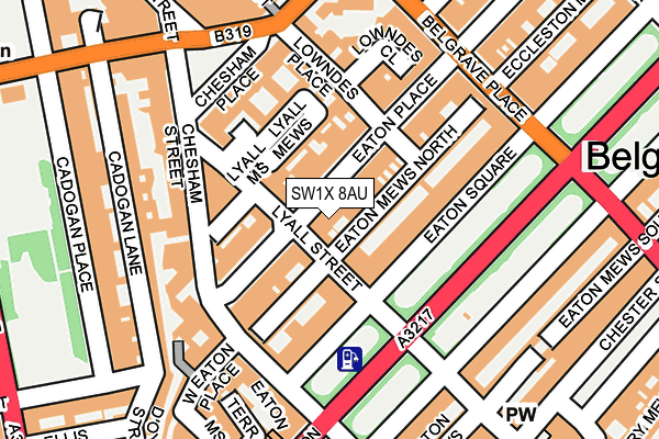 SW1X 8AU map - OS OpenMap – Local (Ordnance Survey) SW1X 8AU map - OS OpenMap – Local (Ordnance Survey)