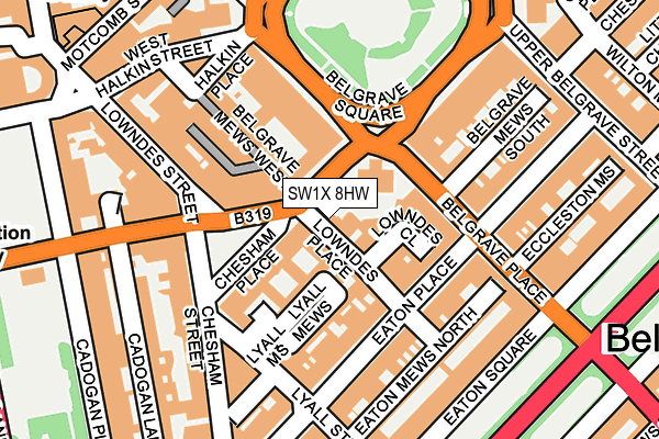 SW1X 8HW map - OS OpenMap – Local (Ordnance Survey) SW1X 8HW map - OS OpenMap – Local (Ordnance Survey)