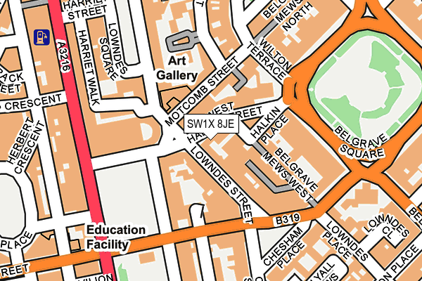 SW1X 8JE map - OS OpenMap – Local (Ordnance Survey) SW1X 8JE map - OS OpenMap – Local (Ordnance Survey)