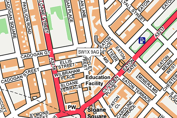 SW1X 9AG map - OS OpenMap – Local (Ordnance Survey) SW1X 9AG map - OS OpenMap – Local (Ordnance Survey)