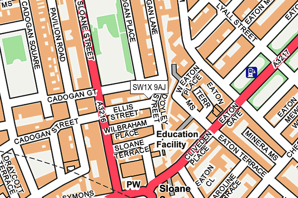 SW1X 9AJ map - OS OpenMap – Local (Ordnance Survey) SW1X 9AJ map - OS OpenMap – Local (Ordnance Survey)