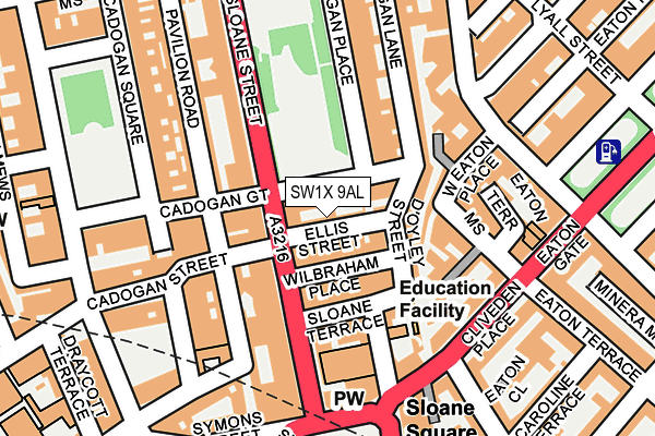 SW1X 9AL map - OS OpenMap – Local (Ordnance Survey) SW1X 9AL map - OS OpenMap – Local (Ordnance Survey)