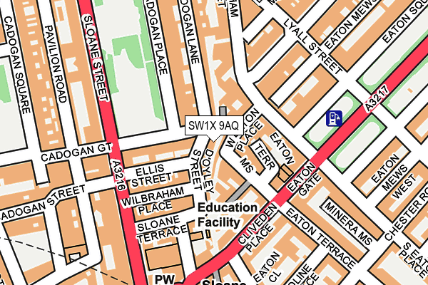 SW1X 9AQ map - OS OpenMap – Local (Ordnance Survey) SW1X 9AQ map - OS OpenMap – Local (Ordnance Survey)