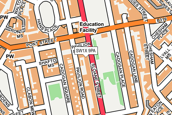 SW1X 9PA map - OS OpenMap – Local (Ordnance Survey) SW1X 9PA map - OS OpenMap – Local (Ordnance Survey)
