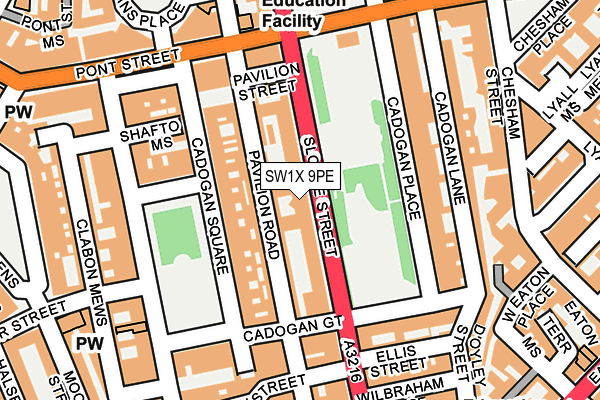 SW1X 9PE map - OS OpenMap – Local (Ordnance Survey) SW1X 9PE map - OS OpenMap – Local (Ordnance Survey)