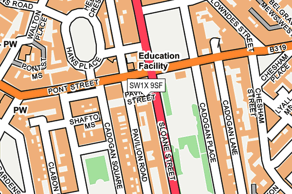 SW1X 9SF map - OS OpenMap – Local (Ordnance Survey)