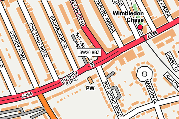 SW20 8BZ map - OS OpenMap – Local (Ordnance Survey) SW20 8BZ map - OS OpenMap – Local (Ordnance Survey)