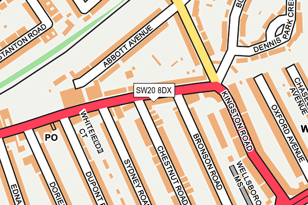 SW20 8DX map - OS OpenMap – Local (Ordnance Survey) SW20 8DX map - OS OpenMap – Local (Ordnance Survey)