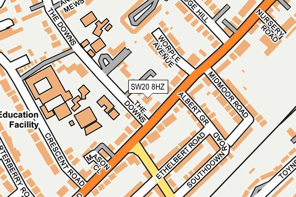 SW20 8HZ map - OS OpenMap – Local (Ordnance Survey) SW20 8HZ map - OS OpenMap – Local (Ordnance Survey)