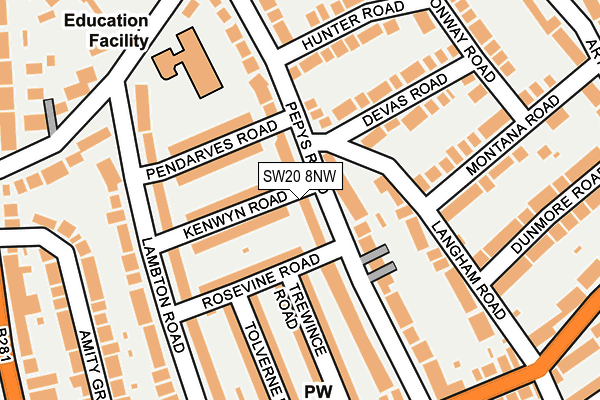 SW20 8NW map - OS OpenMap – Local (Ordnance Survey) SW20 8NW map - OS OpenMap – Local (Ordnance Survey)