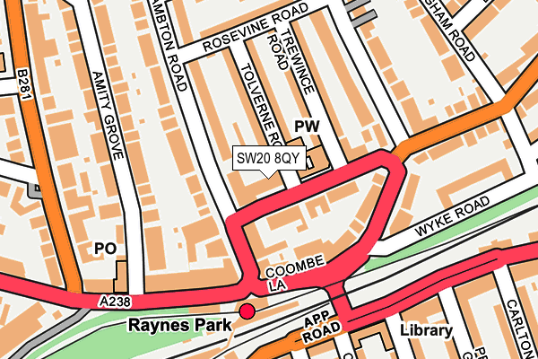 SW20 8QY map - OS OpenMap – Local (Ordnance Survey) SW20 8QY map - OS OpenMap – Local (Ordnance Survey)