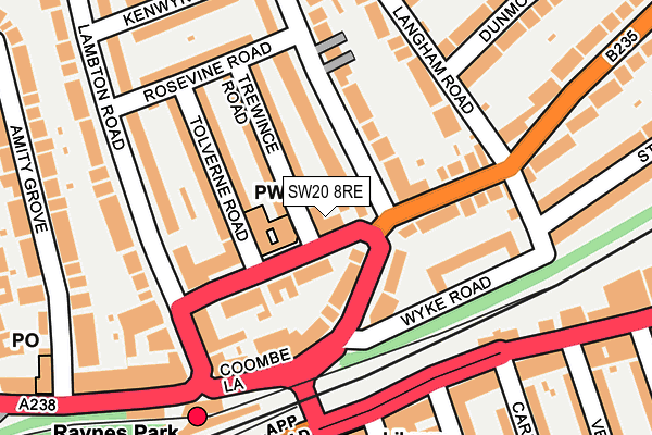 SW20 8RE map - OS OpenMap – Local (Ordnance Survey) SW20 8RE map - OS OpenMap – Local (Ordnance Survey)