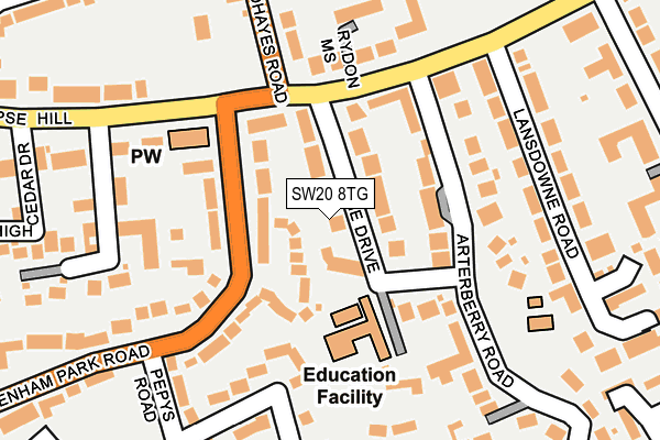 SW20 8TG map - OS OpenMap – Local (Ordnance Survey) SW20 8TG map - OS OpenMap – Local (Ordnance Survey)