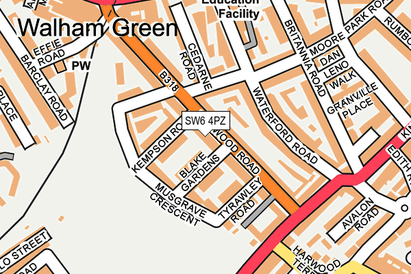 SW6 4PZ map - OS OpenMap – Local (Ordnance Survey) SW6 4PZ map - OS OpenMap – Local (Ordnance Survey)