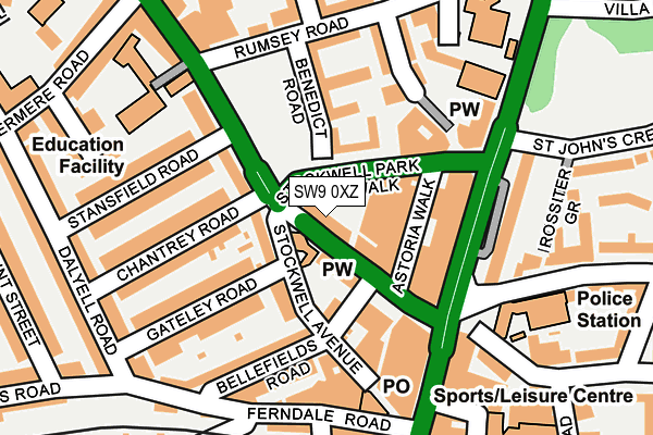 SW9 0XZ map - OS OpenMap – Local (Ordnance Survey) SW9 0XZ map - OS OpenMap – Local (Ordnance Survey)